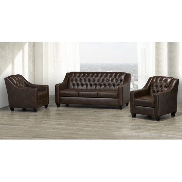 Darby Home Co Debolt 3 Piece Leather Match Living Room Set Wayfair